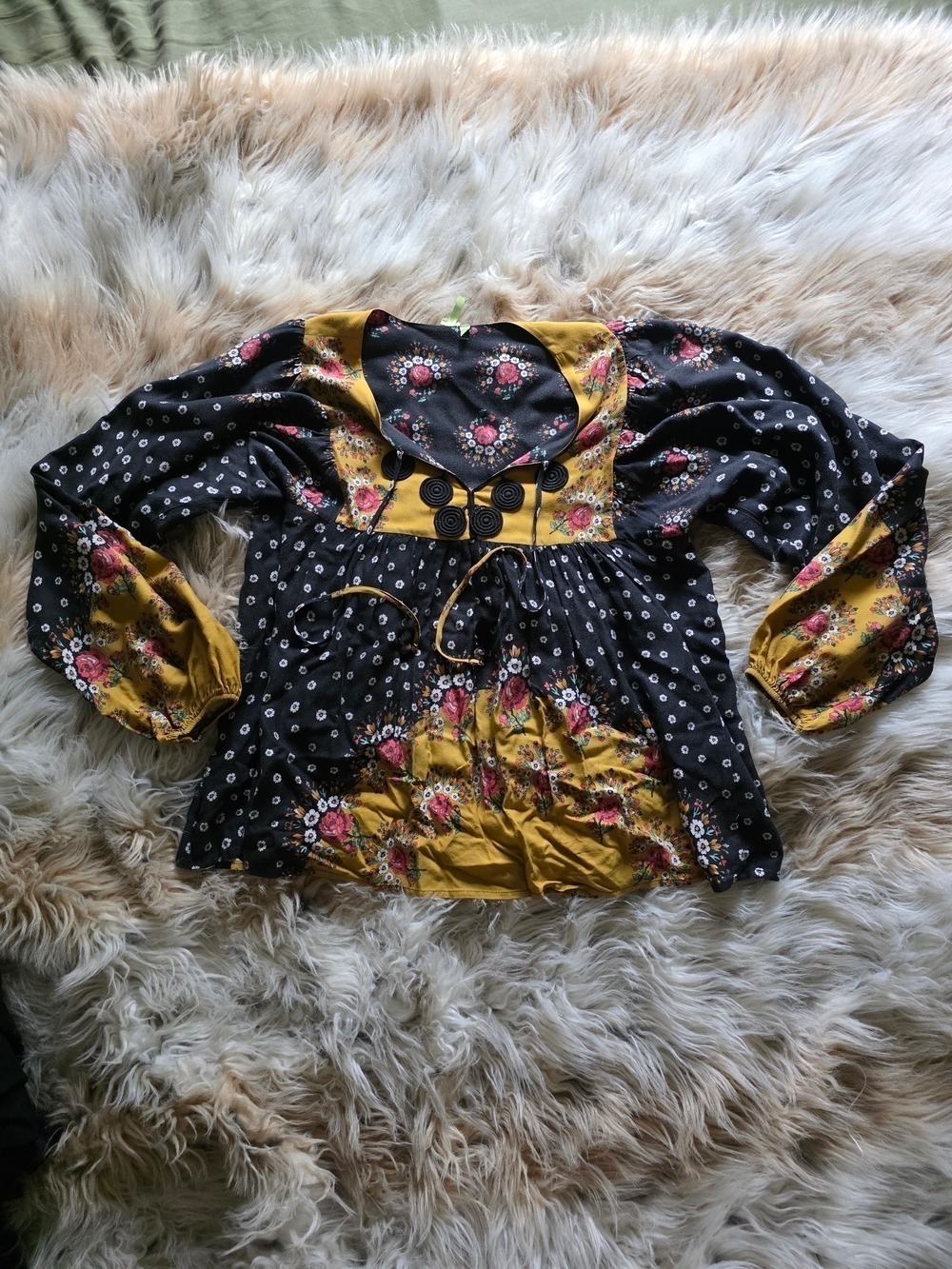 FARM Rio Black Floral Tie Front Top